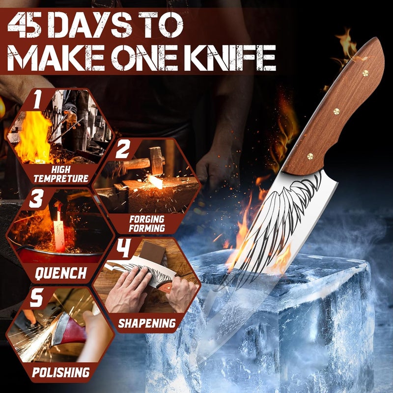 ROCOCO Feather Viking Boning Knife - Cleaver Knife for Meat Cutting Stainless Steel Birthday Gift Men 8.4" - Image 3